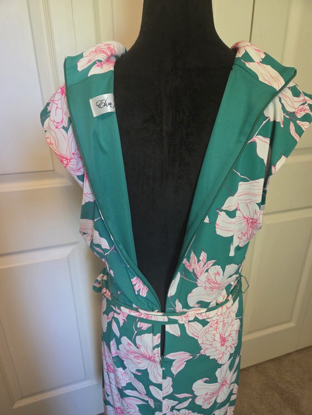Eliza J Emerald Green Pink Dress Sleeveless Floral Print Fit & Flare Size 12 NEW - Picture 11 of 13